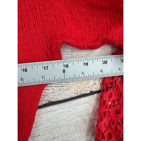 Free People 3/4 Sleeve Lace Cutout Fit & Flare Mini Dress Women's Size Small Red - Picture 11 of 12